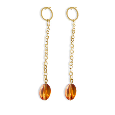 boucles d'oreilles ovales réalisées par Marie France Design en or et ambre